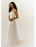 Ivory Embroidered Lace Chiffon Romantic Wedding Dress
